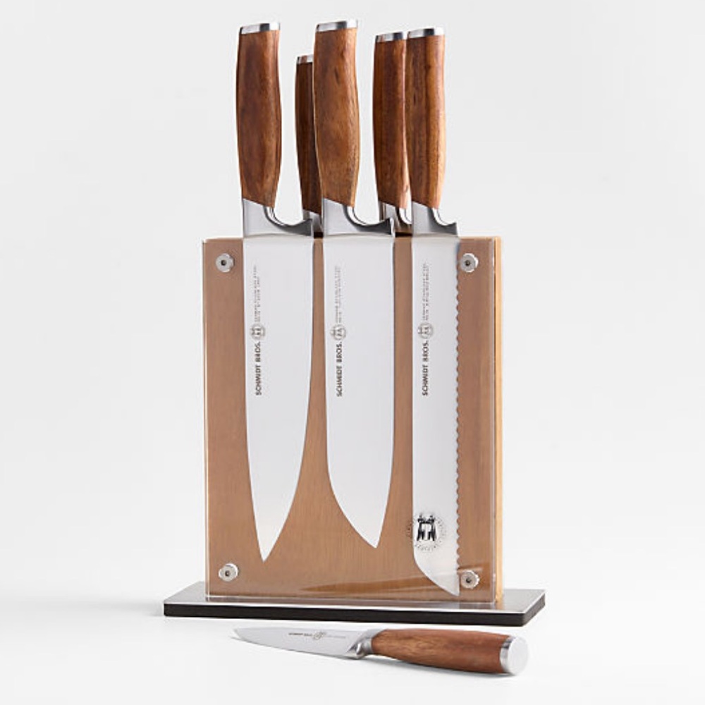 New!🇩🇪🔪👨‍🍳Crate&Barrel x Schmidt Brothers Zebra Wood 7-Pcs German Knife BlockSet